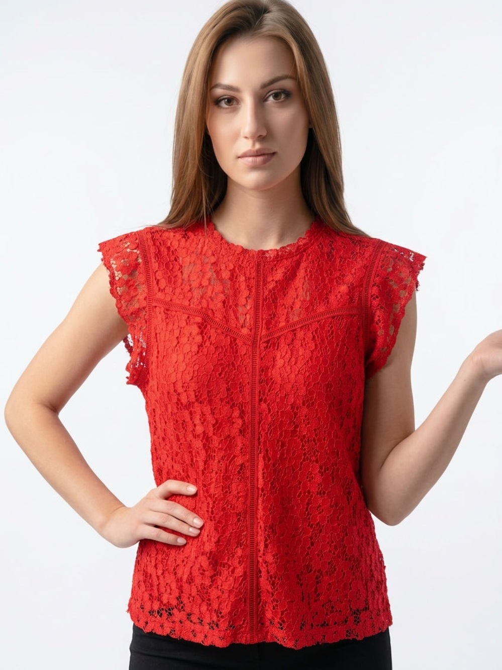 Nanette Lepore Red Lace Cap Sleeve Blouse